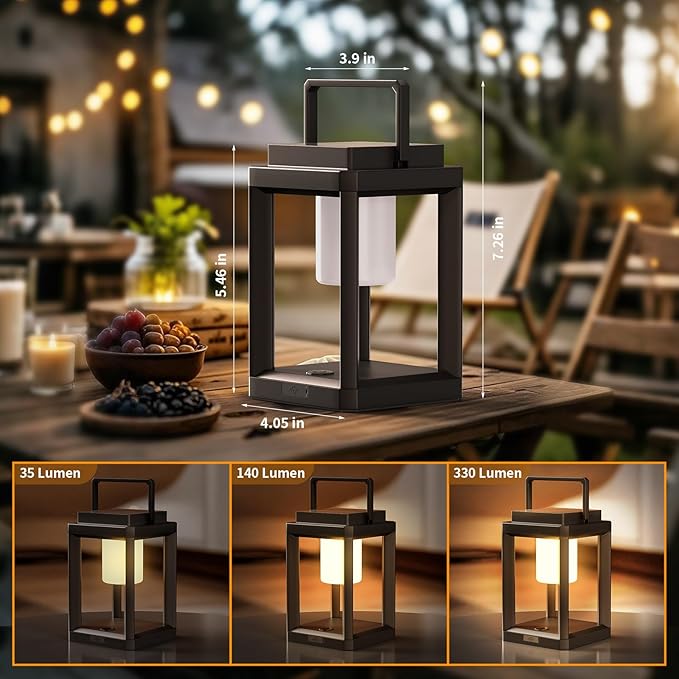 Solar Lantern Outdoor Table Lamp, Portable Rechargeable Solar Lamp Waterproof, 3-Level Brightness LED Nightstand Lantern, Touch Control Outdoor Lamps for Patio Reading Camping