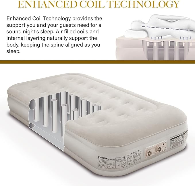 King Koil Luxury Twin Air Mattress with Built-in High-Speed Pump for Home, Guests & Camping - Twin Size Premium Double High Inflatable Blow Up Mattress