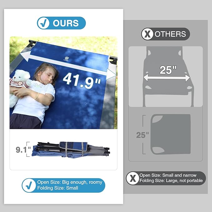 EVER ADVANCED 2 Pack Extra Wide Camping Cot for Adults Oversized XXL Sleeping Cots Folding Cot Bed with Carry Bag, 84.3" L x 41.9" W, Support to 550 lbs