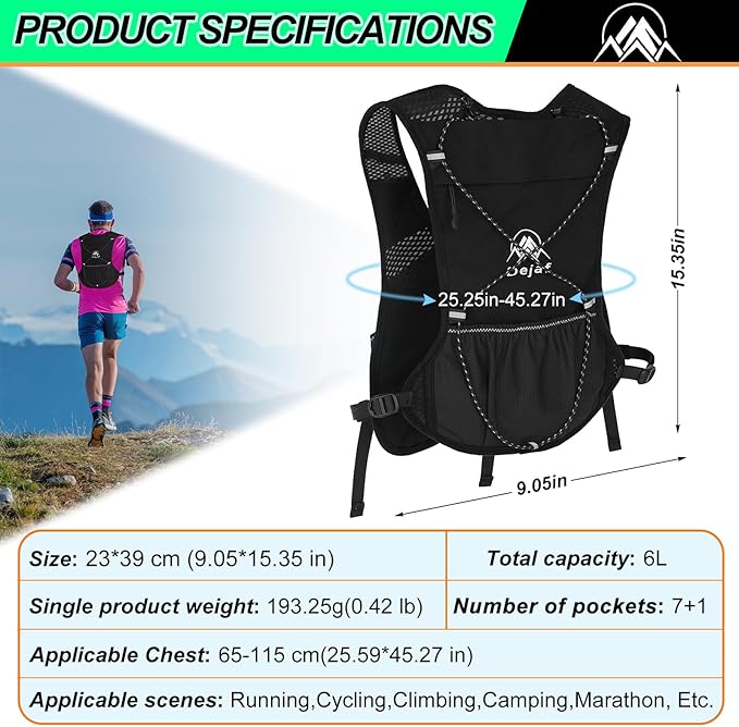 Running Vest for Women Men, Lightweight (194g/8 Bags) Hydration Backpack Phone Holder Vest for Hiking Trail Cycling Race Marathon Running Essentials