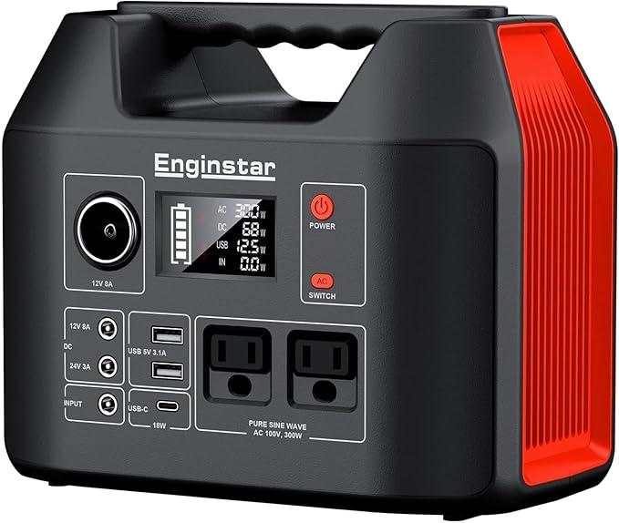 EnginStar Portable Power Station 300W 296Wh Battery Bank with 110V Pure Sine Wave AC Outlet for Outdoors Camping Hunting and Emergency, 80000mAh Backup Battery Power Supply for CPAP