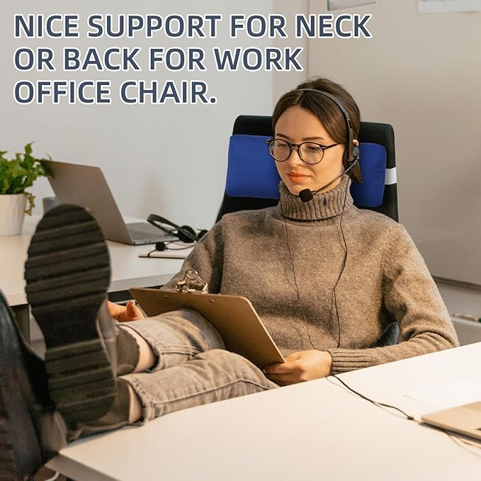 Headrest Pillow for Patio Chaise Lounge Chair, Outdoor Chaise Pillows with Adjustable Elastic Stripe Head Resting Pillows for Recliner Office Chair, Dark Blue