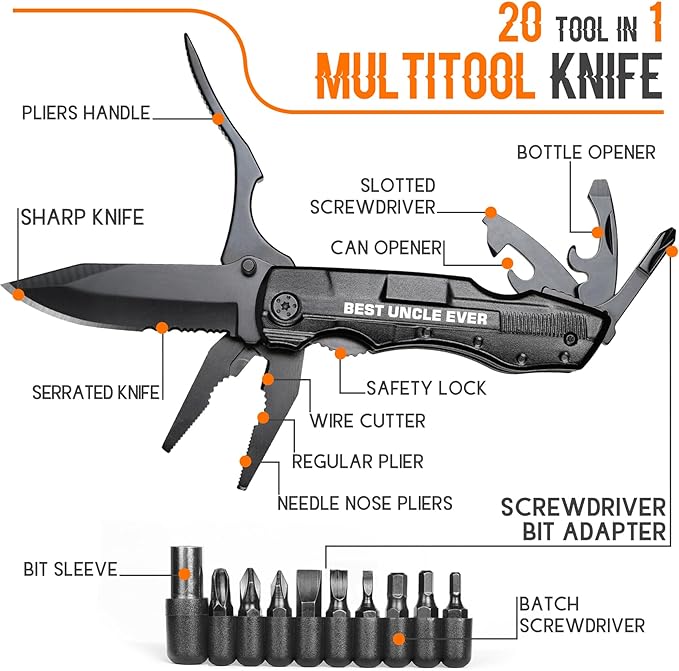 Uncle Gifts, ”BEST UNCLE EVER” Multitool Knife, Stocking Stuffers for Uncles, Uncles Birthday Gift, Best Uncle's Presents, Uncle Gifts from Niece Nephew, Uncle's Christmas Gift