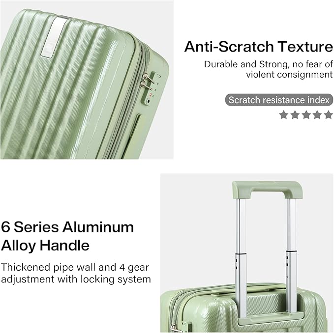 Hanke Expandable Hardshell Luggage Sets 3 piece Carry on Luggage with Wheels Suitcases Lightweight Checked Travel Luggage Rolling Large Suitcase Travel Luggage Bag Woman Men 20/24/29Inch(Bamboo Green)