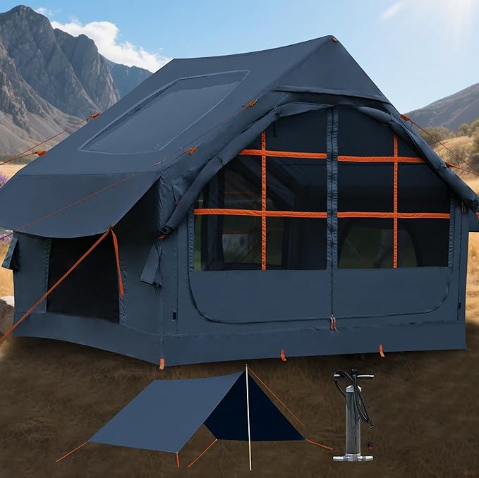 SHANQUAN Inflatable Tent with Pump,4-6 Person Instant Glamping Camping Tents House, Easy Setup Blow Up Family Tents for 4 Seasons Waterproof Inflatable Tent for Camping with Mesh Windows.