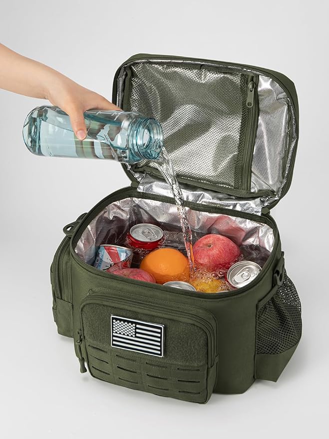 QT&QY Tactical Lunch Bag for Mens Military Heavy Duty Lunch Box Work Leakproof Insulated Durable Thermal Cooler Bag for Adult Meal for Office Camping Picnic Pail MOLLE Webbing Army Green