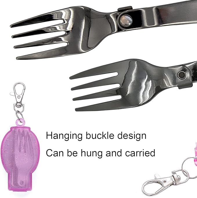 Acantha Foldable Fork and Spoon Set, Portable Folding Spoon and Fork Set with Two Plastic Storage Cases for Travel Camping Outdoors Picnic