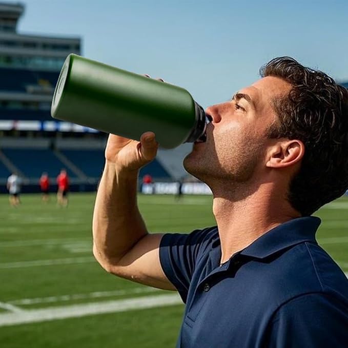 32 oz Water Bottle with Sleeve - Military Green Stainless Steel Metal Insulated Water Jug, Sports Bottle for Gym Hiking Camping Camo Pouch