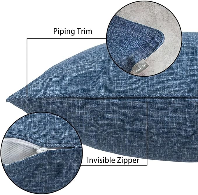 Magpie Fabrics Pack of 2 Outdoor Lumbar Pillow Case Covers 12"x20", Waterproof Rectangular Throw Pillowcase Shell Decorative Sham for Patio Garden Couch - Navy Blue Textured