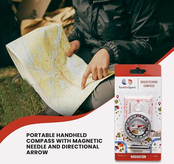 TurnOnSport Orienteering Compass - Advanced Scout Compass for Hiking, Camping, and Backpacking - Best Survival Gifts for Kids