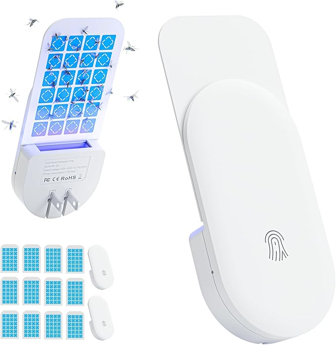 Flying Insect Trap, 2 in 1 Indoor Plug-in Fruit Fly Trap, 2 Trap White and 12 Glue Cards, Fruit Fly Traps for Gnat, Moth, Mosquito, Suitable for Every Part of The Home