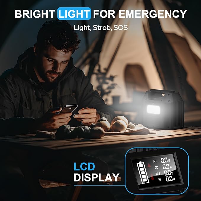 SinKeu Portable Power Station 122.8Wh, LiFePO4 Battery Solar Generator for Home Use, 150W Power Bank with AC Outlet for Camping, RV, Emergency Backup