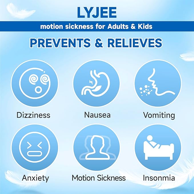 LYJEE Motion Sickness Bands Sea Sickness Wristbands Adjustable Acupressure Nausea Wristband/,Natural Relief of Nausea Headaches,Anxiety,Sleep Aid, Morning Sickness,Motion Sickness-(Black+Blue)