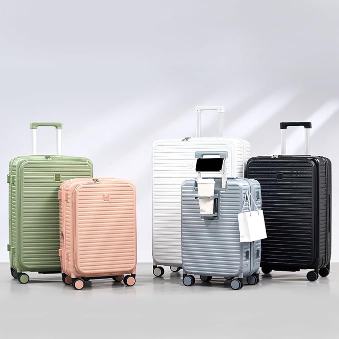 Hard Shell Expandable Luggage Sets 2 Piece with Spinner Wheels Cup Holder, Top Opening Lightweight Luggage Rolling Suitcase with Lock, Carry On And Checked Luggage Set 2 Piece (White, 20/28)