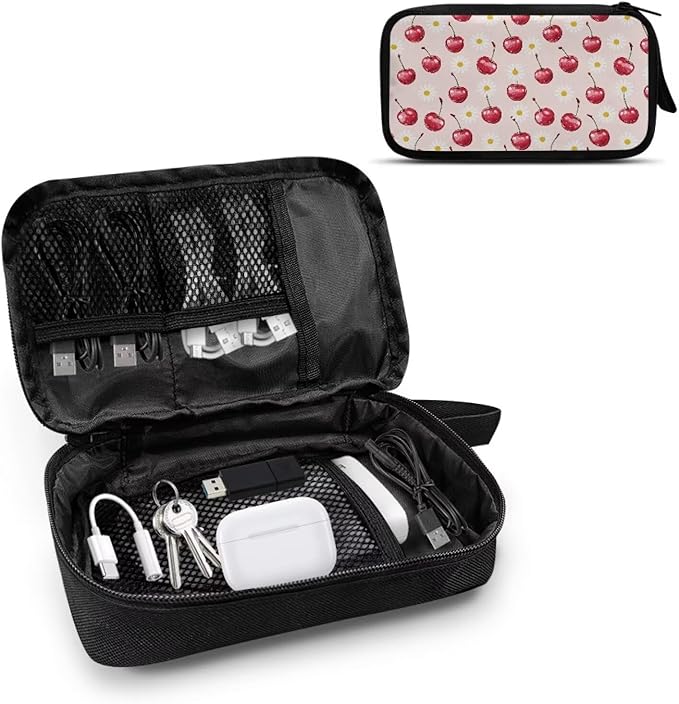 Cherries Travel Cord Organizer Case Cord Organizer Travel Large Storage Bag holds Phone Power Bank SD Card Tech Accessory Electronic Accessories Carry Case