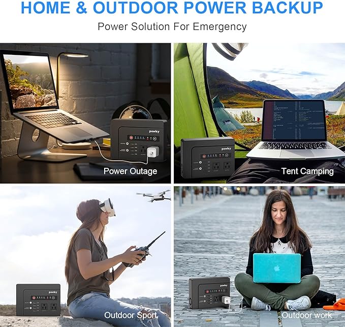 Powkey Portable Power Station 200W, 146Wh Portable Solar Generator Battery Pack with 2 Pure Sine Wave AC Outlets/4 USB A/1 DC Port, Lithium Battery Backup Power Supply for Camping Travel Outdoor Home