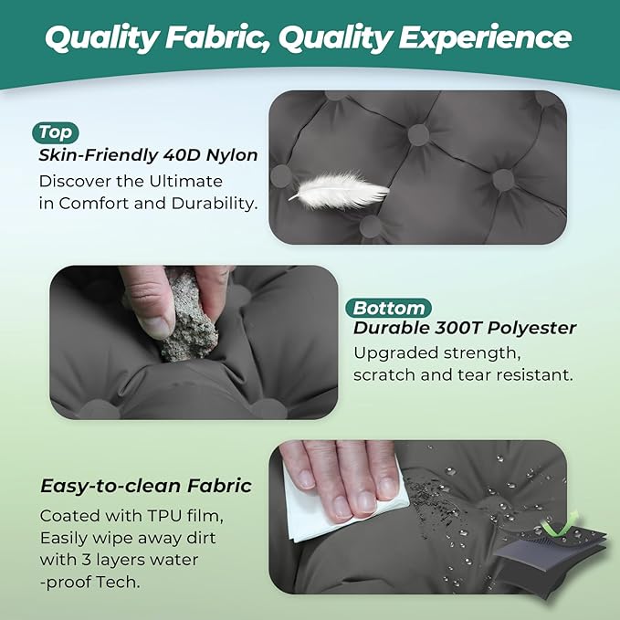 Sleeping Pad for Camping, 4in Thickness Inflatable Sleeping Mat with Adjustable Pillow & Built-in Foot Pump,Lightweight Camping Air Mattress with Waterproof Nylon for Hiking (Grey, Single)