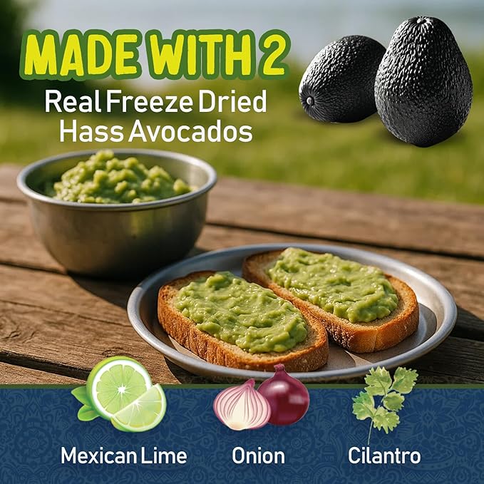 WAKS & SNACKS Freeze Dried Guacamole Classic |100% Fresh Hass Avocados, Perfect for Tortilla Chips | Energizes Camping & Hiking Meals | Vegan, Gluten-Free Guac Dip for Snacks | 2 Avocados | 2 oz, 3-Pack