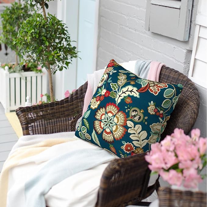 Outdoor Throw Pillow Covers 18”x18”, Decorative Pillow Covers for Patio Furniture, Modern Cushion Cases for Garden Couch Home Sofa Bed Office Chair, Pack of 2,Peacock Blue