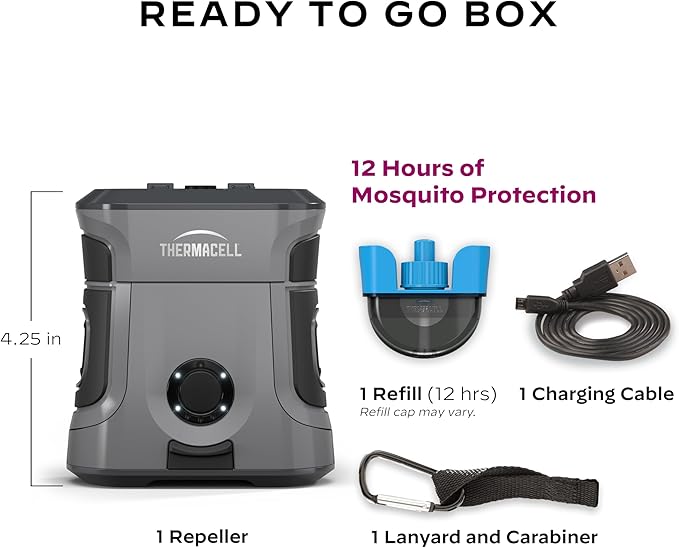 Thermacell Mosquito Repellent Rechargeable Adventure EX-Series EX90; Patio Shield with 9-Hour Battery, Includes 12-Hour Refill, Rubber Armor & Carabiner; Scent Free Bug Spray Alternative