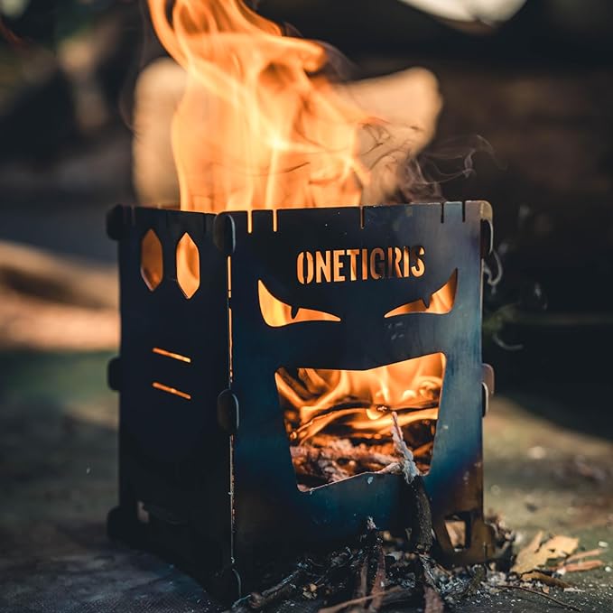 OneTigris ROCUBOID Camping Backpacking Titanium Stove Portable Foldable Burning Wood Stove for Outdoor Hiking Picnic BBQ,Weights 460g/16.2oz