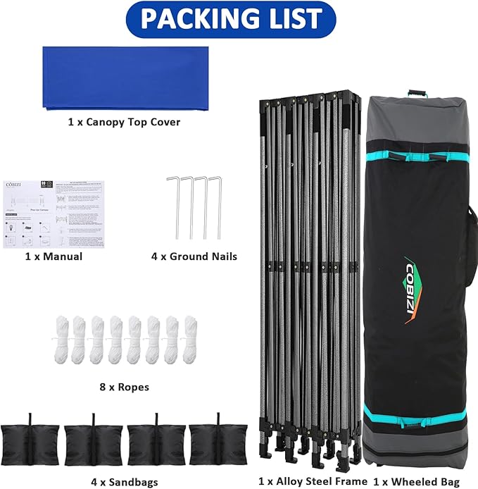 COBIZI 10x30 Pop Up Canopy Without Sidewall,Heavy Duty Canopy UPF 50+ All Season Wind Waterproof Commercial Outdoor Wedding Party Tents for Parties Canopy Gazebo with Roller Bag(10 x 30 ft Dark Blue)