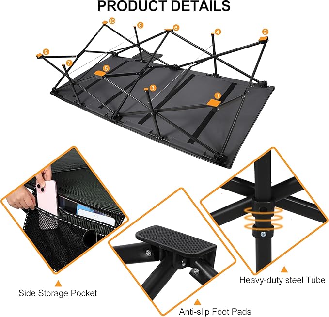 REDCAMP 39.4" W Extra Large Camping Cot for Adults 500lbs, Oversized Tall Sleeping Cots Heavy Duty, XXL Cots Portable for Outdoor Indoor Office, Dark Grey