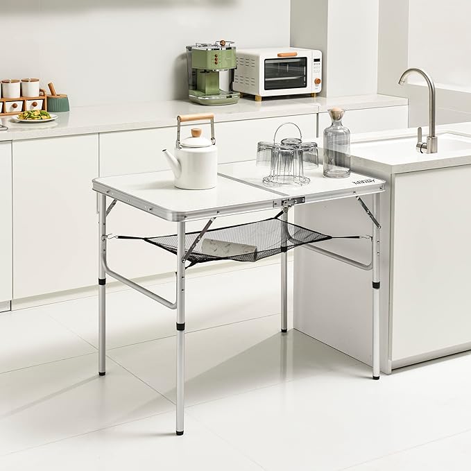 Folding Camping Table, 36''L x24''W Camp Aluminum Table with Adjustable Height Legs, Indoor Outdoor Lightweight Portable Folding Dining Table for Camp Picnic Beach BBQ Cooking 3Ft（2 Heights 15"/28"）