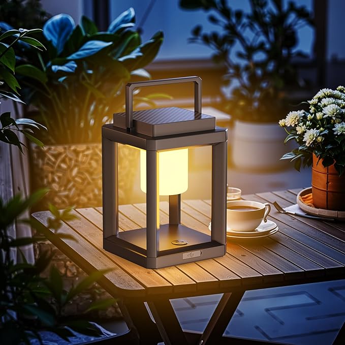 Solar Lantern Outdoor Table Lamp, Portable Rechargeable Solar Lamp Waterproof, 3-Level Brightness LED Nightstand Lantern, Touch Control Outdoor Lamps for Patio Reading Camping