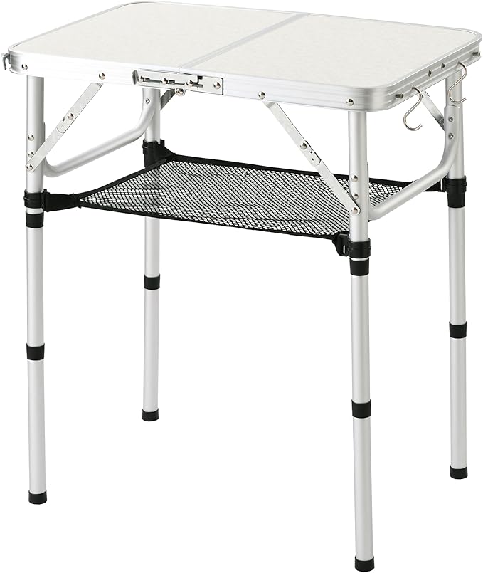 Folding Table Small, 24''L x16''W Camp Aluminum Table with Adjustable Height Legs, Indoor Outdoor Lightweight Portable Folding Aluminum Dining Table for Picnic Camping 2-Feet（10"/19"/27）