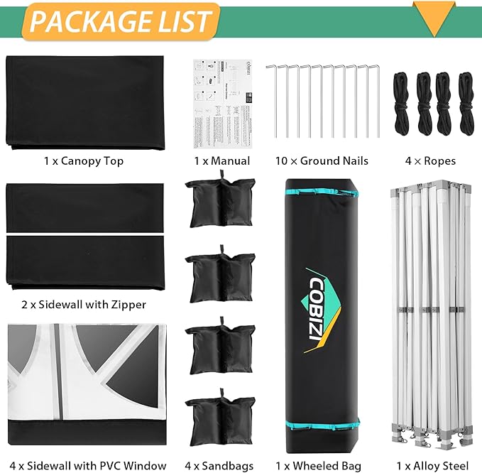 COBIZI 13x26 Pop up Canopy Tent 13x26 Canopy with 6 Sidewalls Waterproof Heavy Duty Commercial Canopy Tent for Parties Outdoor Garden Gazebo, Carry Bag with Wheel(13x26ft, Black)