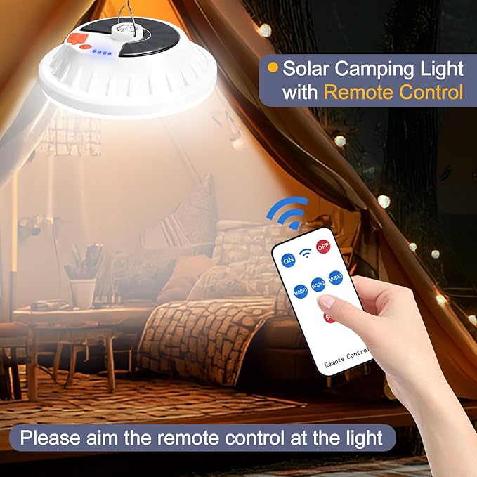 2 Pack Solar Camping Lantern with Remote 4000LM Rechargeable Hanging Light Portable LED Camping Lights IPX4 Waterproof Tent Lights Solar Lanterns for Power Outages, Emergency, Hurricane
