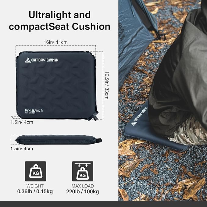 ONETIGRIS Inflatable Seat Cushion - Lightweight & Waterproof Inflatable Camping Seat Cushion Travel Cushion Stadium Seat Office Chair Car Pad