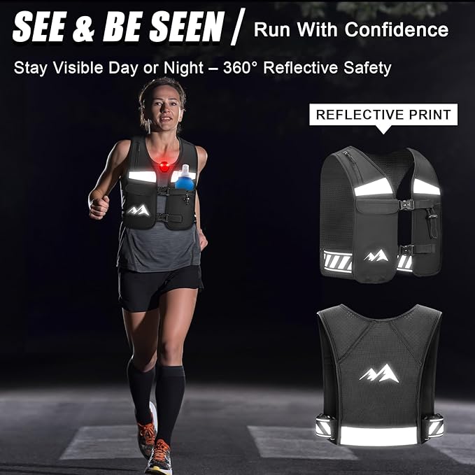 Running Vest for Women & Men,Hydration Vest w/ 17 oz Water Bottle,Breathable & Reflective w/ Adjustable Chest Straps & Waterproof Phone Pouch for Run,Trail,Hiking
