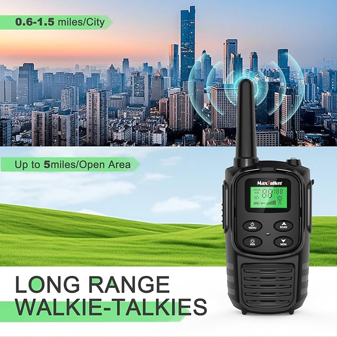 Walkie Talkies Long Range for Adult, MT10 Rechargeable Walkie Talkies FRS Two Way Radio, NOAA, 1200mAh Li-ion Battery USB-C Cable, LED Flashlight, VOX Walkie Talkie for Hiking Camping 2Pack