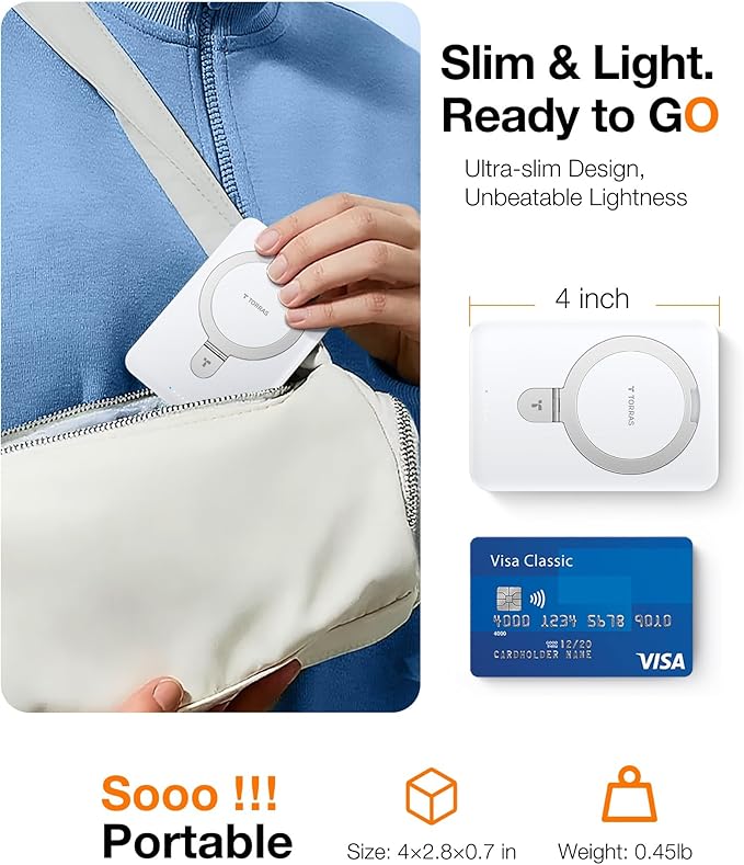 TORRAS EasyGo 10000mAh Magnetic Portable Charger Power Bank for iPhone, Fast Charging Travel Essential Wireless Battery Pack with Stand Compatible with Magsafe, 17 Pro Max,Pro,16,15,14,13,12, Whilte