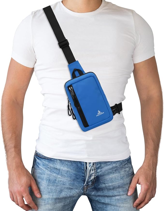 Peicees Small Crossbody Bag for Men Women Mini Sling Bag Travel Running Phone Daypack Cross Body Shoulder Bags, 2 Sizes, Small Navy Blue