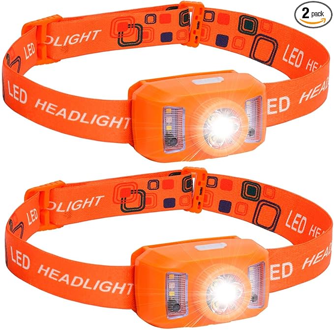 Rechargeable Headlamp Flashlight,Super Bright LED Head Torches,Sensor Control, 6 Light Settings, IPX5 Waterproof & Lightweight, Ideal for Camping, Running & Hiking Outdoor (2, Orange)