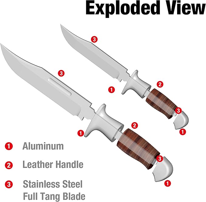 Mossy Oak Fixed Blade Bowie Knife, 2-piece Hunting Knife with Leather Handle Featuring Laser Pattern, Sheath Included