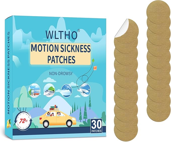 60ct Motion Sickness Patches Non Drowsy, Sea Sickness Patches for Cruise Ship Travel Essentials, Waterproof Car Sickness Patches Behind Ear Tan Color