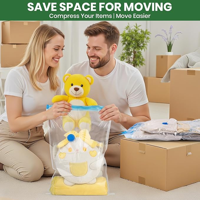 Vacuum Storage Bags,20Pack Vacuum Seal Bags for Clothing,Travel,Clothes,Comforters,Blankets,Pillows-4 Jumbo+4 Large+4 Medium+4 Small+4 Roll Up Space Saving Bag Hand Pump Inclued