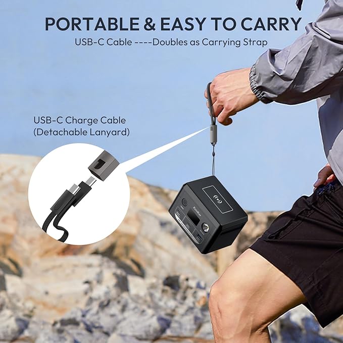 100W Portable Power Station, 96Wh Small Generator 30000mAh LiFePO4 Battery with USB C Fast Charging for Laptop, Outdoor Camping Portable Power Bank for RV Home Office Emergency Power Supply