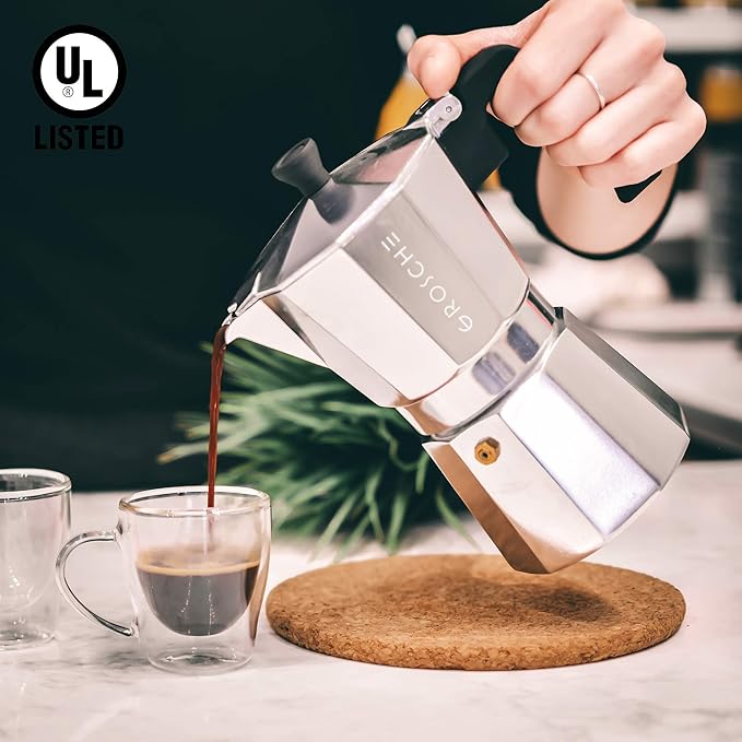 GROSCHE Milano Stovetop Espresso Maker Moka Pot 9 espresso cup, 15.2 oz, Silver Cuban Coffee Maker Stove top coffee maker Moka Italian espresso greca coffee maker brewer percolator