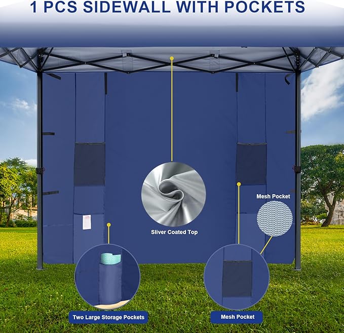 KAMPKEEPER 10x10 Pop Up Canopy Tent with Sidewall - Easy Setup Sun Shelter, Outdoor Shade with Vented Roof for Backyard | UV & Rain Portable Instant Camping Beach Canopy Tents (Navy Blue)