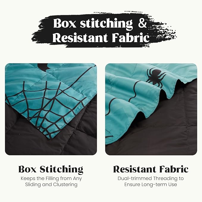 puredown® Soft Feather Down Throw Blanket Lightweight Packable Couch Throw for Indoor and Outdoor Use, 50"X70", Halloween Gothic Black