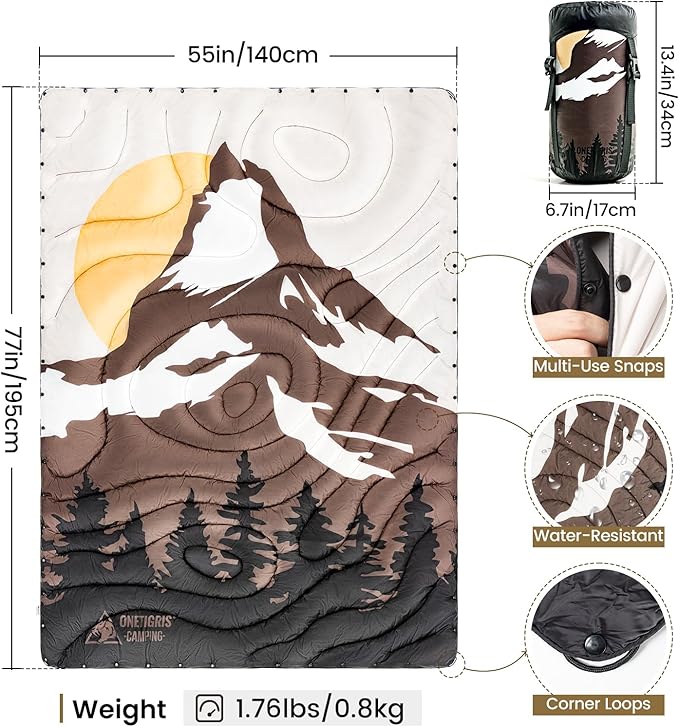 ONETIGRIS Camping Blanket,Wearable Outdoor Quilt with Recycled Thermal Insulation, Convertible to Sleeping Bag, Lightweight & Portable Travel Blanket for Camping &Hiking