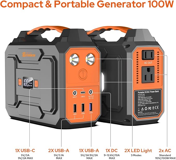 Solar Power Station with Foldable Solar Panel 40W, 110V AC Outlet Camping Portable Solar Generator with Panel, 100W Power Bank USB C Fast Charging Battery Pack for Laptop Smart Device Outdoor Backup