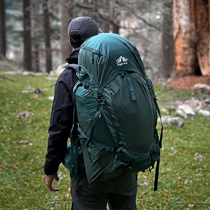 Night Cat Internal-frame Hiking Backpack: 100L Large Camping Backpack for Men Women Traveling Waterproof Rain Cover Green