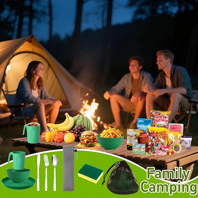 Scout Camping Mess Kit for 1 Person - Camping Utensils Set with Bowl Plate Cup Fork Spoon and Knife, Scout Dishes Set with Mesh Bag for Backpacking, Outdoor Camping Hiking and Picnic