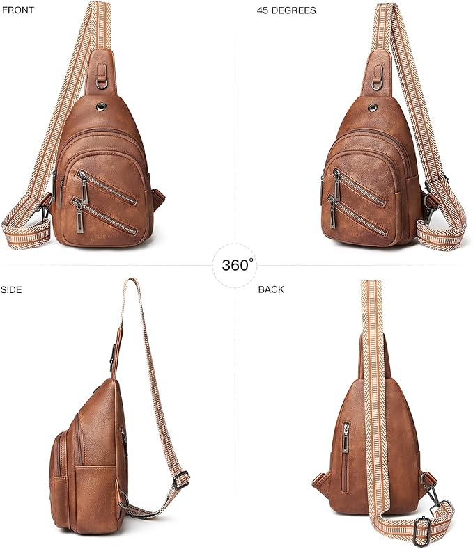 7L Sling Bag For Women Faux Leather Anti Theft Small Casual Daypack Backpack Fanny Pack Crossbody Chest Bags Purse Waterproof Brown